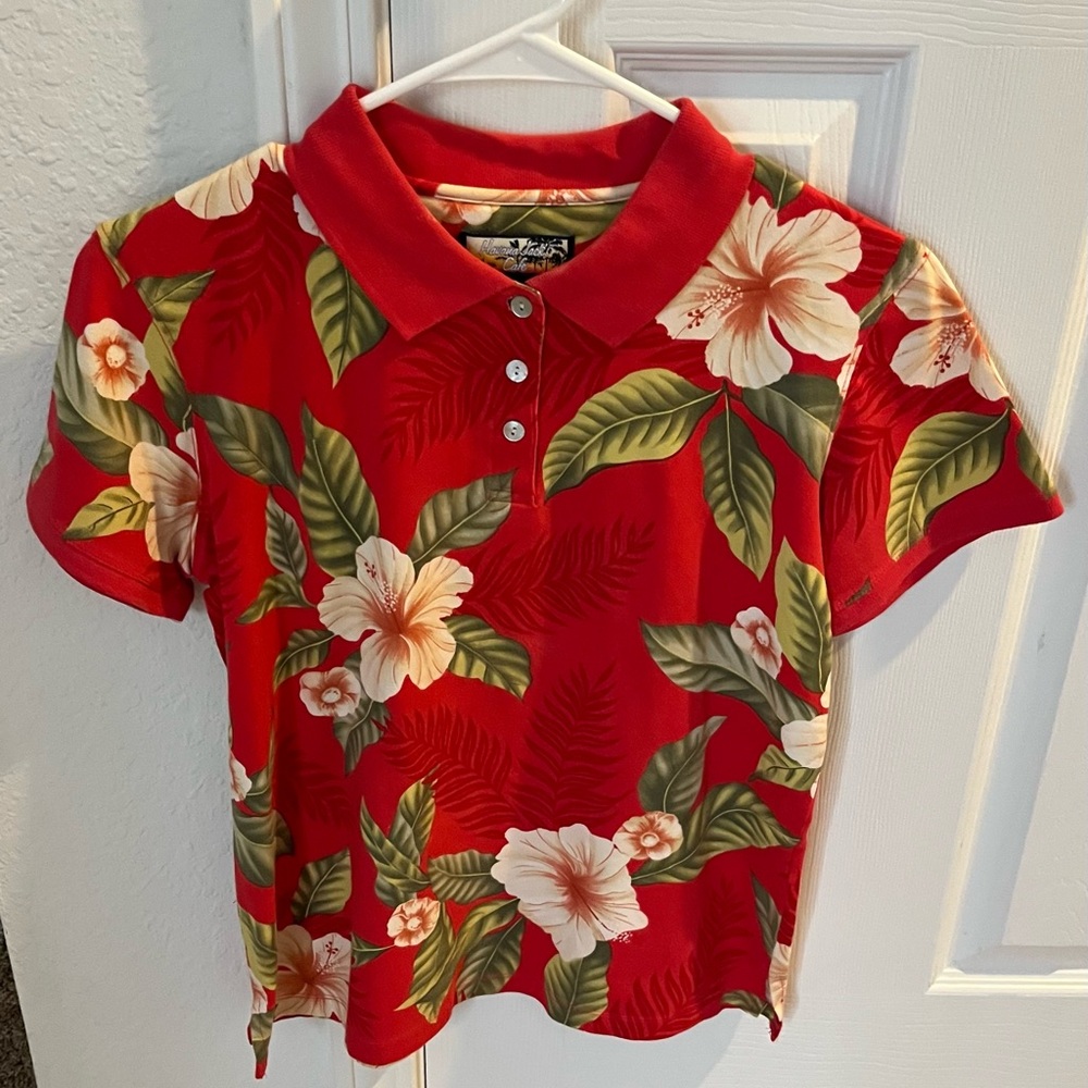 Tropical Floral  Polo Shirt - Red